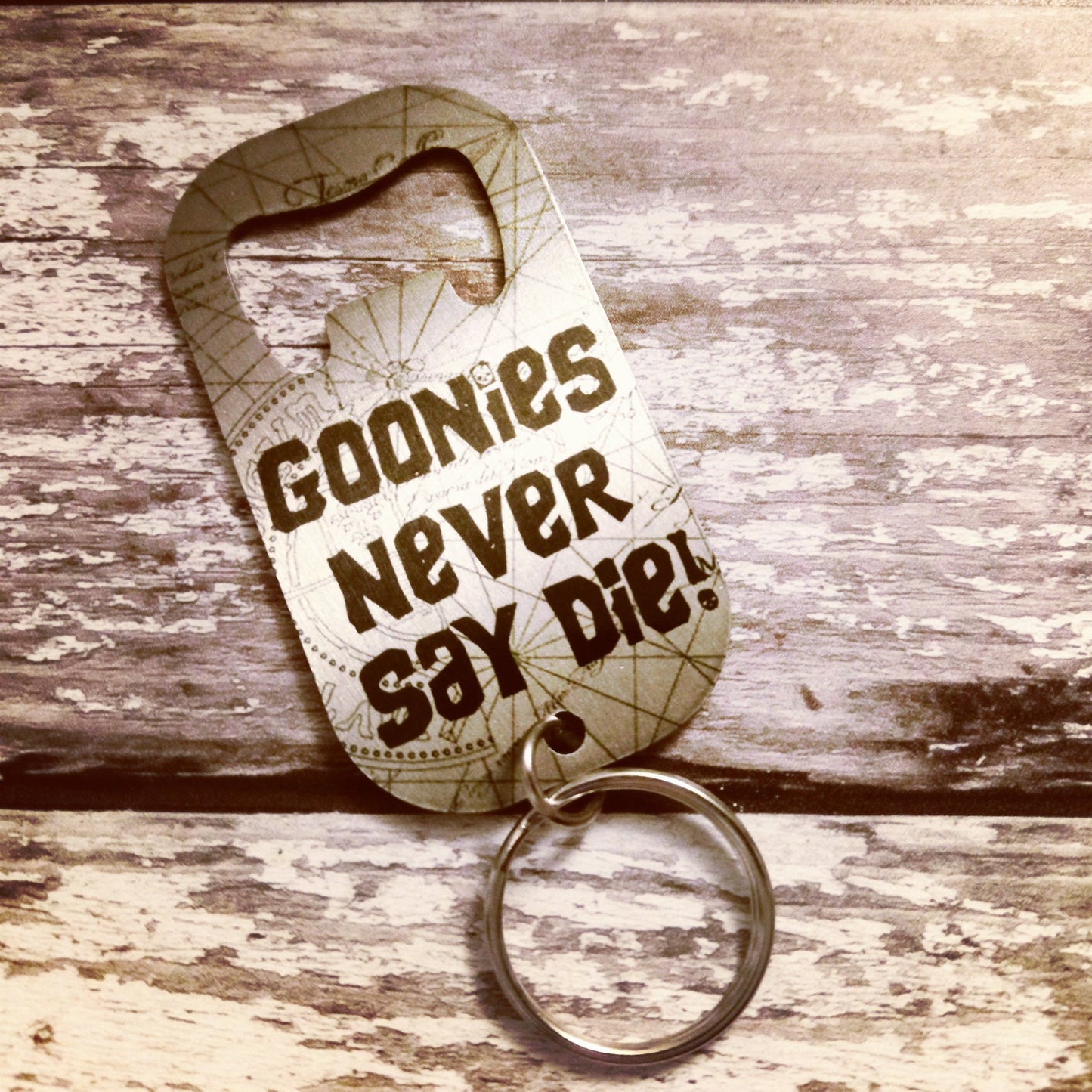 Never Say Die, Goonies - Bottle Opener Keyring - ByCandlelight27