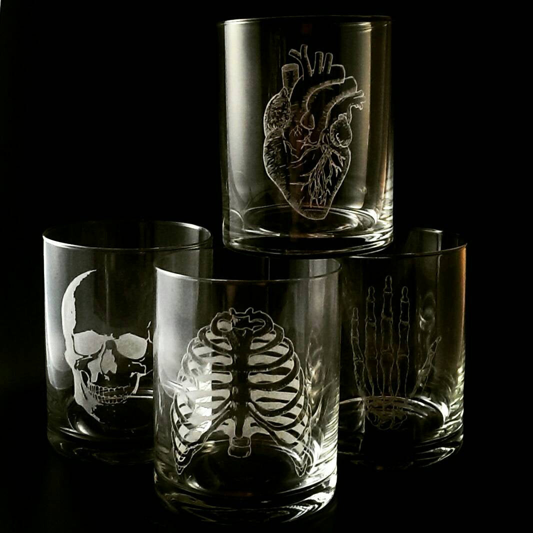Bitch Jerk - Supernatural - Hand Drawn - Etched Glass set of 2 - Glasses Tumblers - ByCandlelight27
