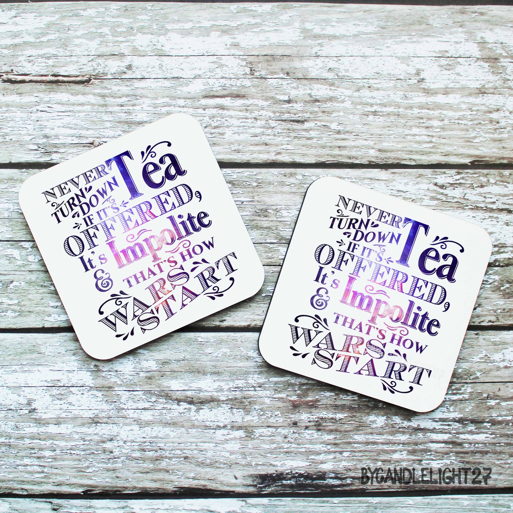 Never Turn Down Tea 8th Doctor Quote - Hardwood Coasters - ByCandlelight27