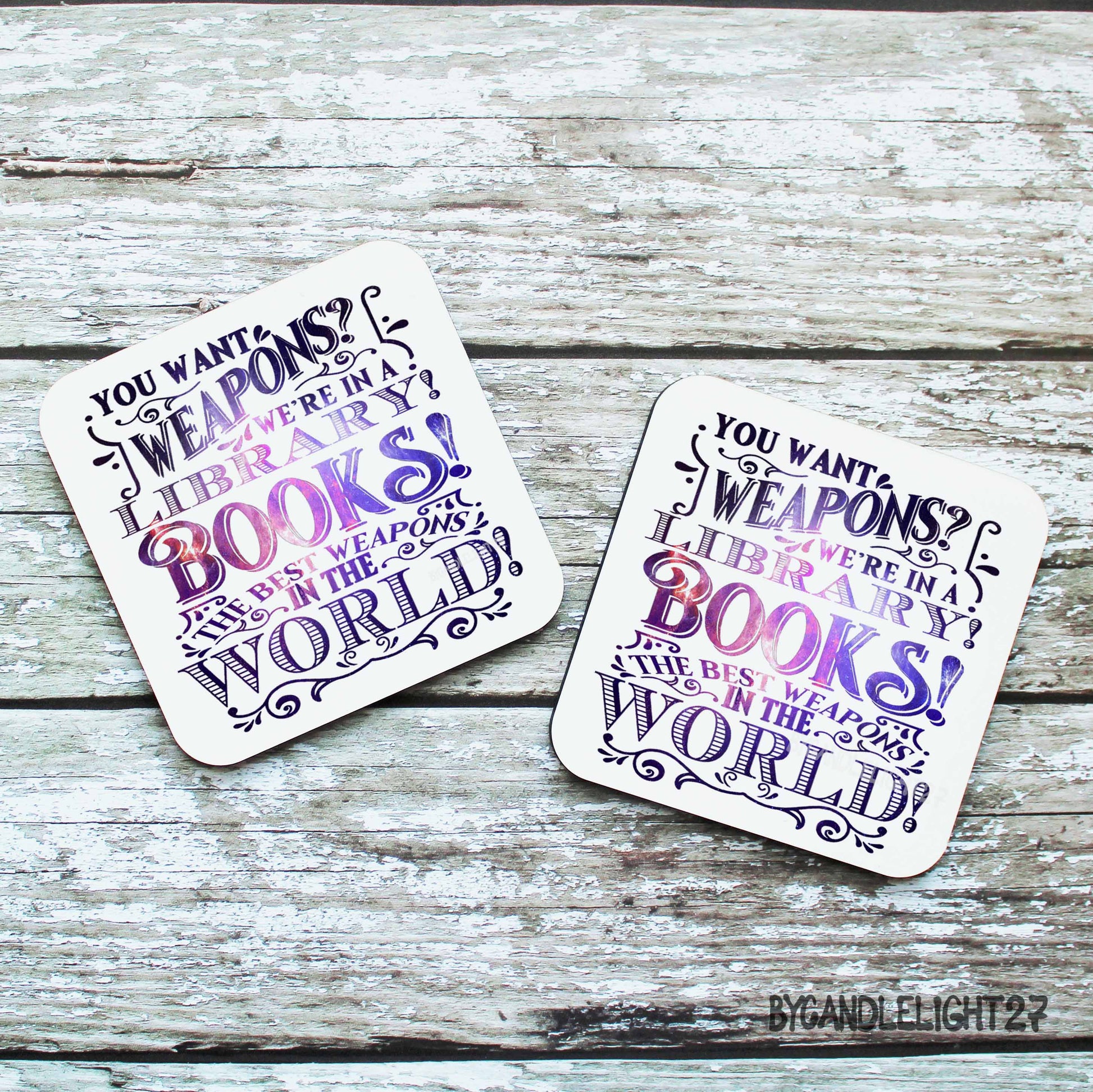 Books Are The Best Weapons 10th Doctor Quote - Hardwood Coasters - ByCandlelight27