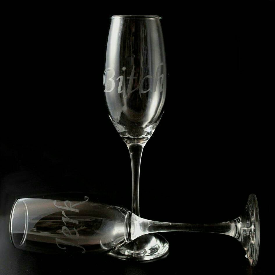 Bitch Jerk - Supernatural - Hand Drawn - Etched Glass set of 2 - Glasses Tumblers - ByCandlelight27