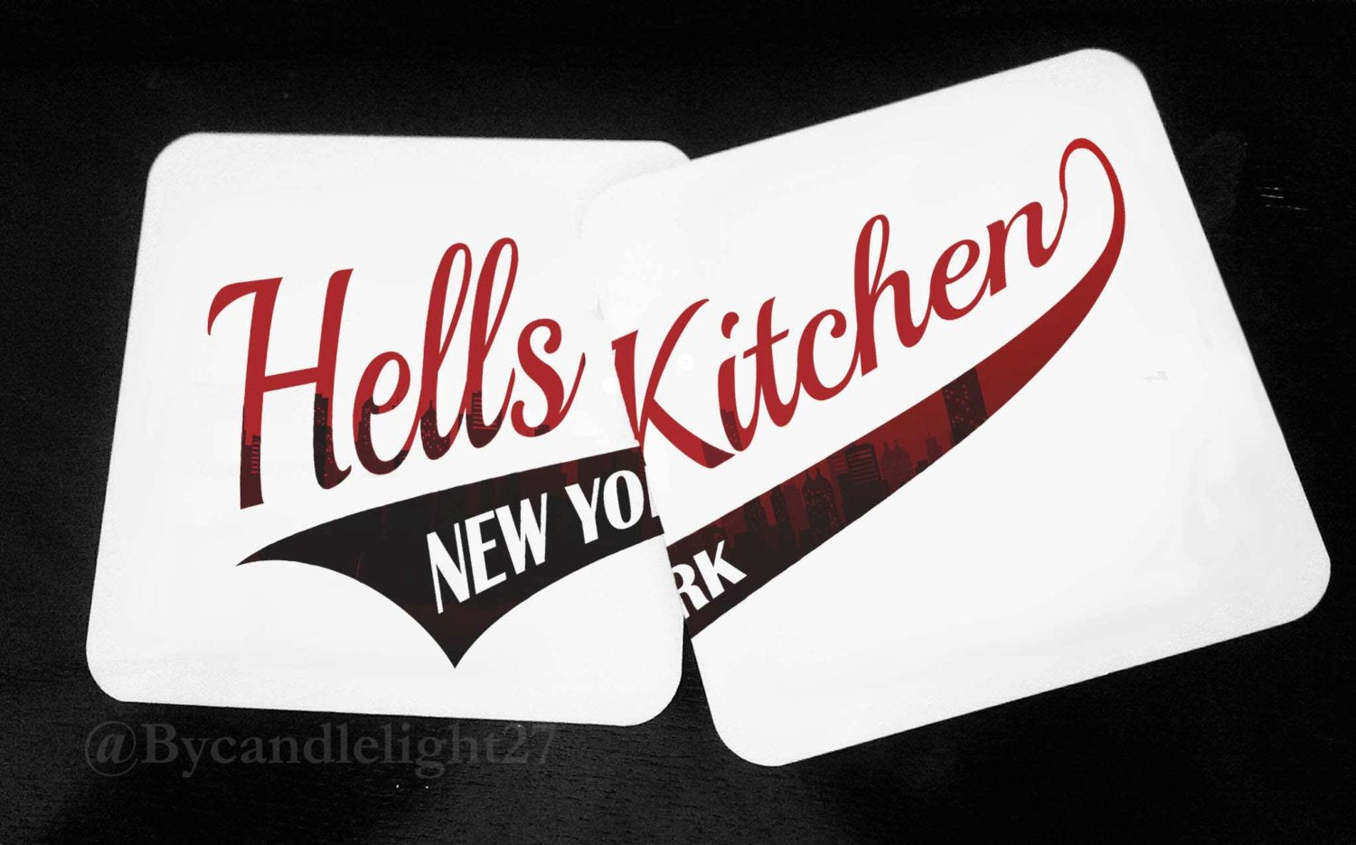 Hell's Kitchen - Stay Puft Marshmallows- New York - Daredevil - Ghostbusters - Hardwood Coasters - ByCandlelight27