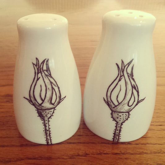 Rose Bud, Botanical, Floral, Porcelain Salt and Pepper shaker set - ByCandlelight27