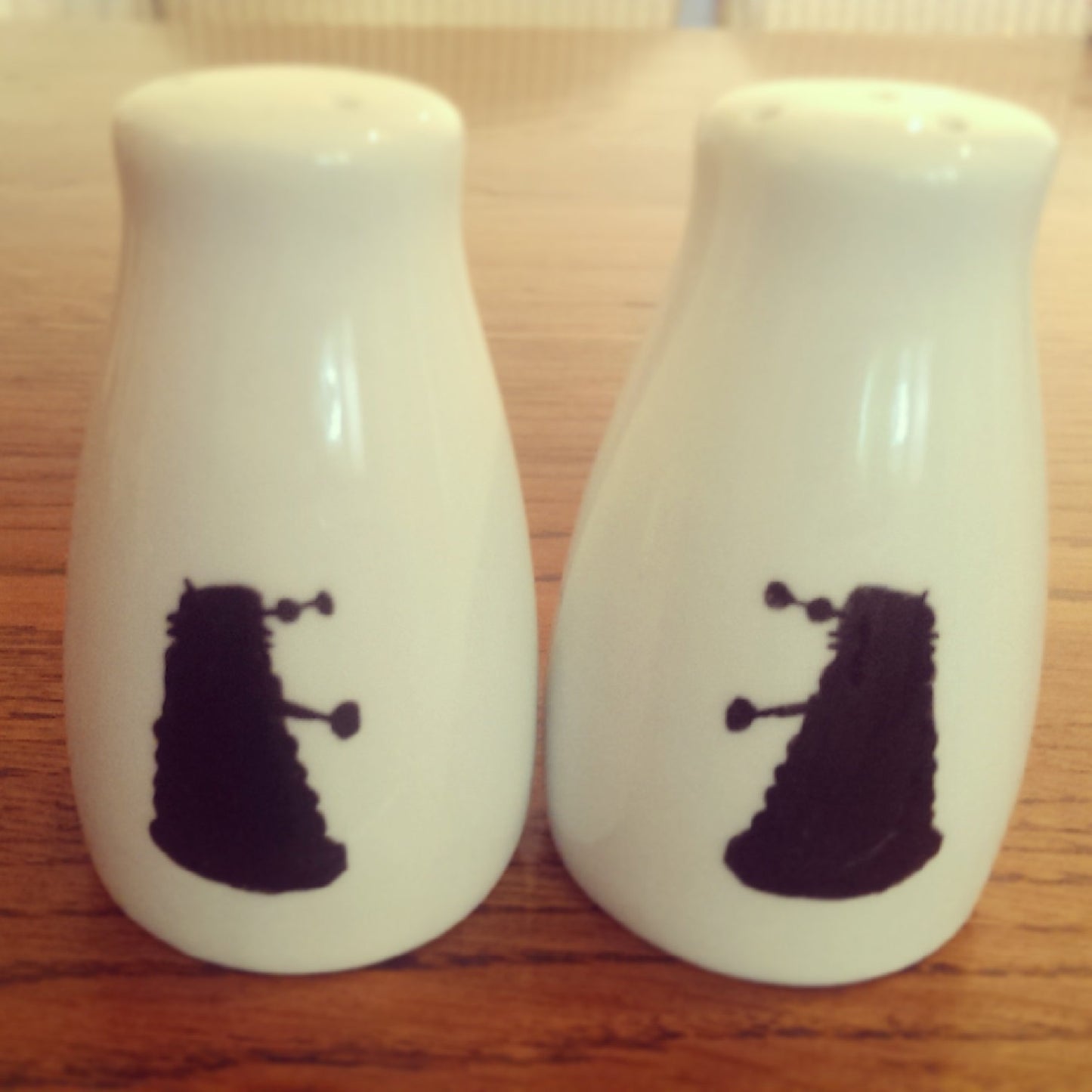 Hand Painted Dalek Salt and Pepper shakers - ByCandlelight27