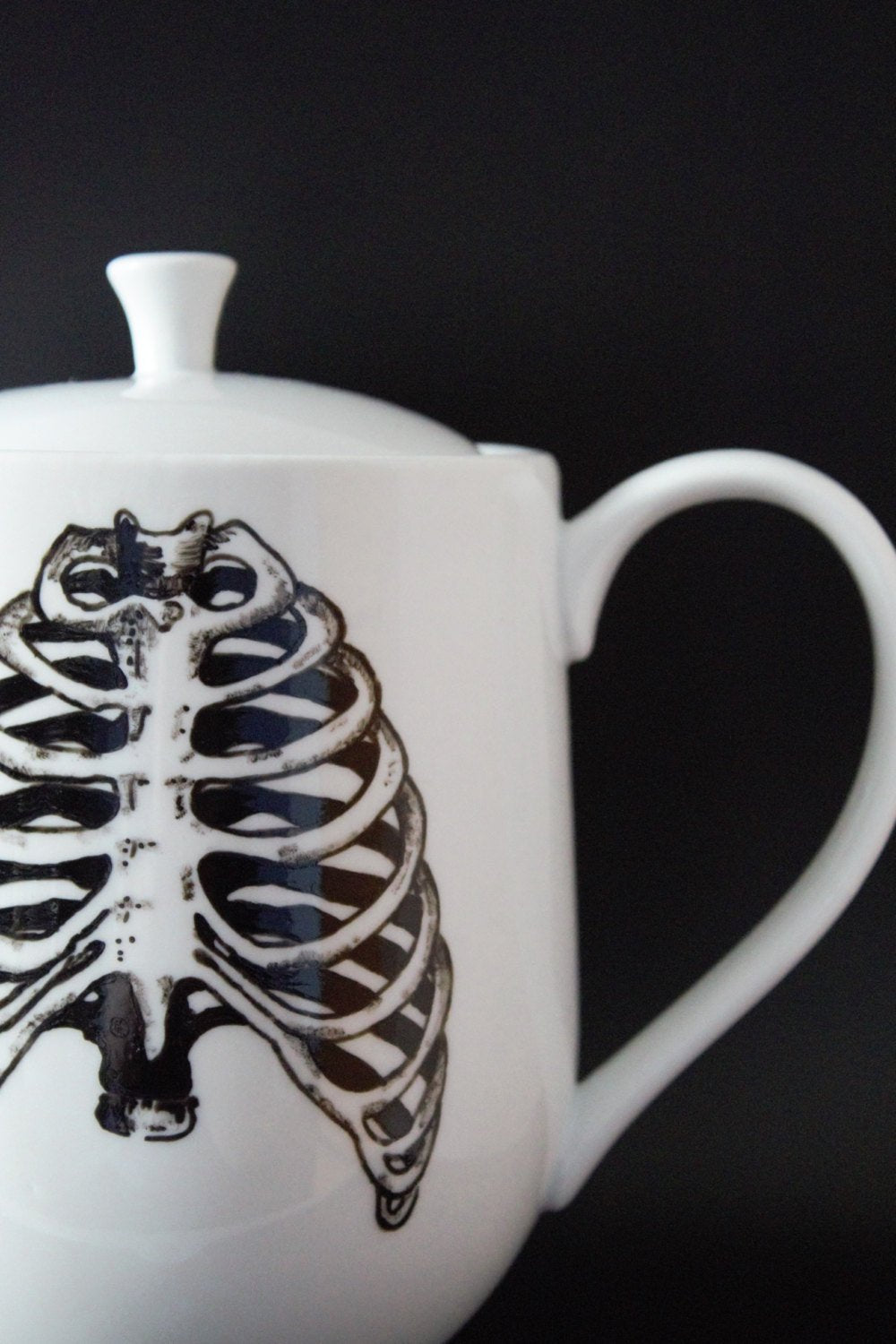 Hand Painted Tea Pot - Anatomical Ribcage - Goth Decor - ByCandlelight27