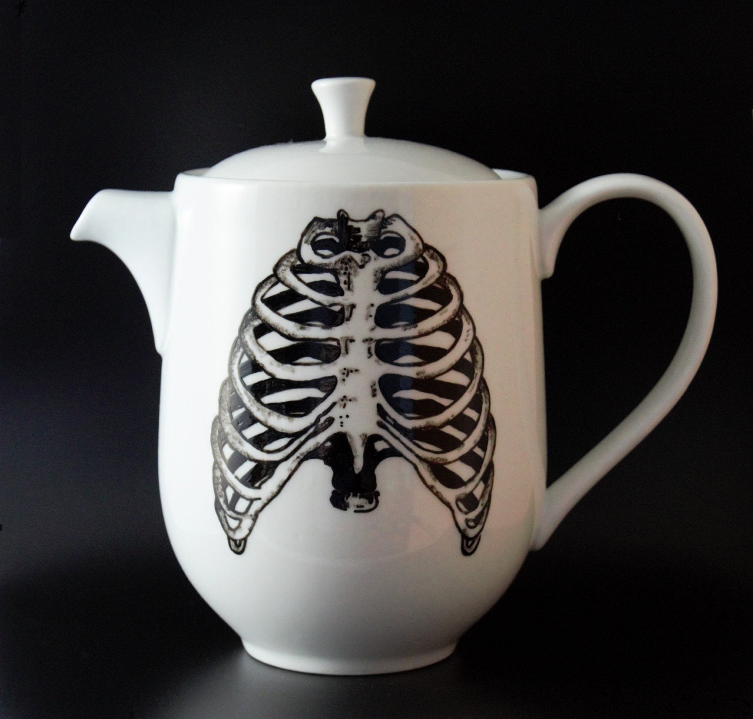 Hand Painted Tea Pot - Anatomical Ribcage - Goth Decor - ByCandlelight27