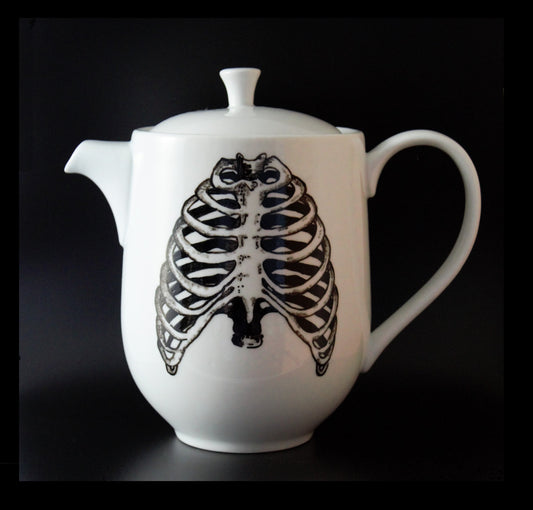 Hand Painted Tea Pot - Anatomical Ribcage - Goth Decor - ByCandlelight27