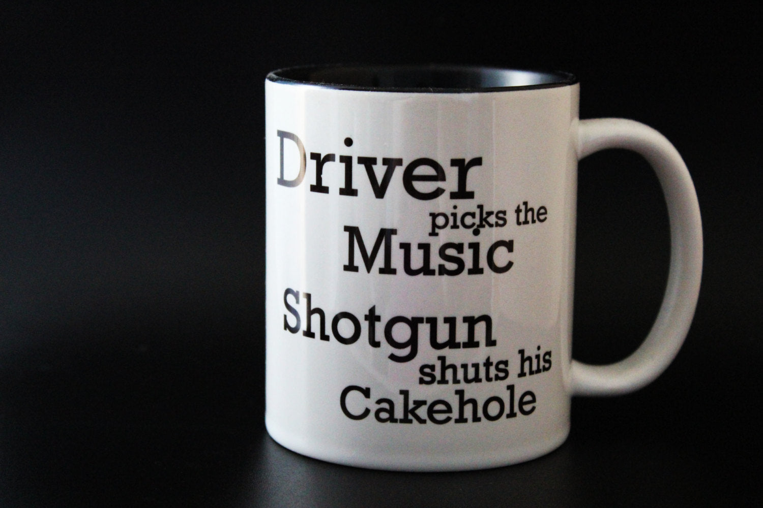 Driver Picks the music shotgun shuts his cake hole, supenatural, Supernatural Inspired, spn, quote, Cup - ByCandlelight27